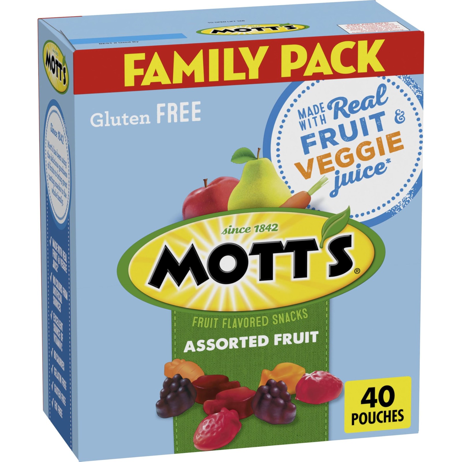 Mott’s Assorted Fruit Snacks Family Pack, Gluten Free Gummies, 40 Pouches, 32 oz