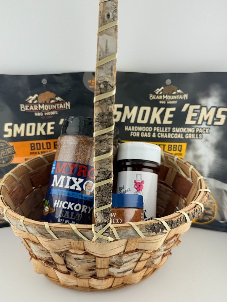 Gourmet BBQ Spice Gift Set Mixed Brands Birch Rustic Basket Holiday NWT