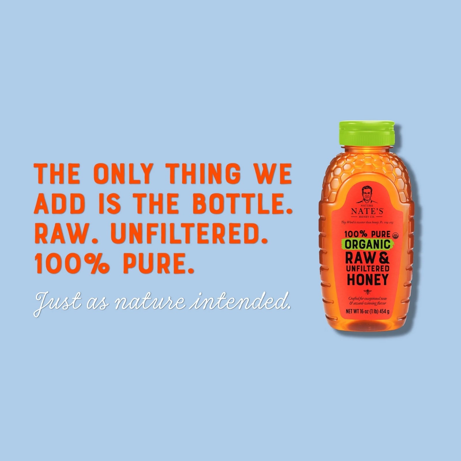 Nature Nate’s Organic Honey: 100% Pure, Raw and Unfiltered Honey – 16 fl oz Glut