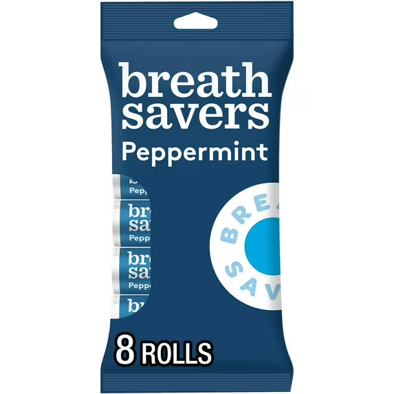 Breath Savers Peppermint Flavored Sugar Free Breath Mints, Rolls 0.75 oz 8 Count