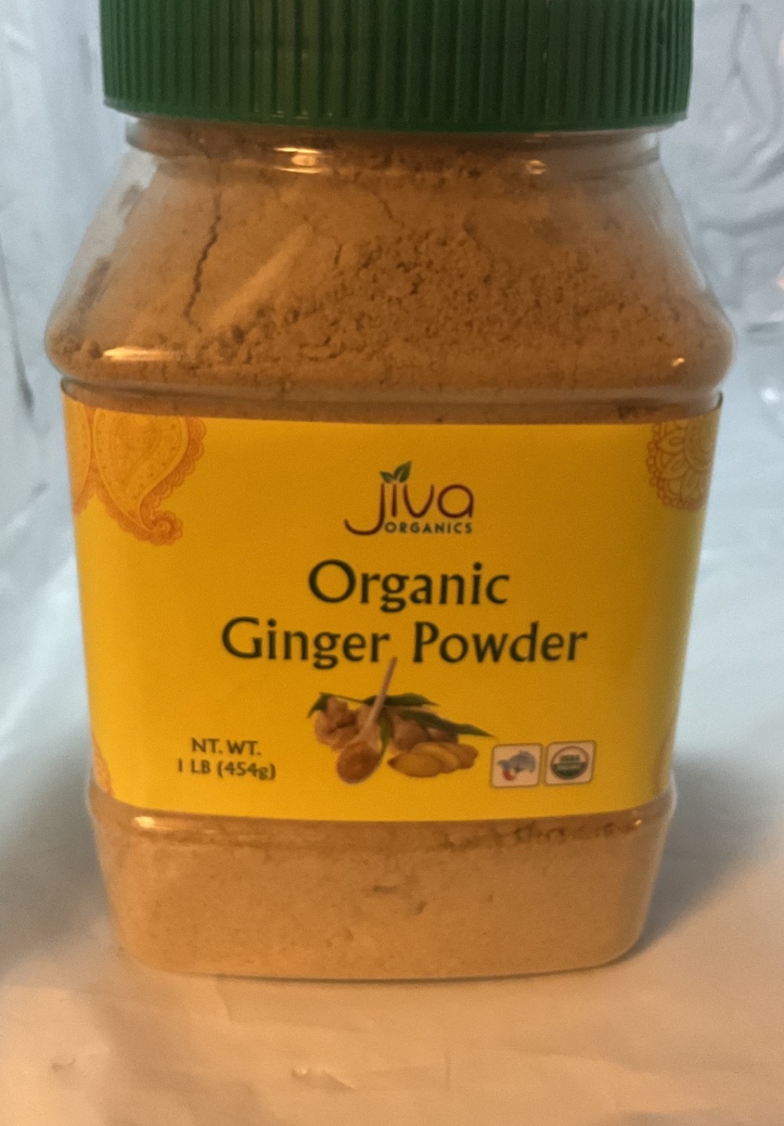 Organic Natural Ground Ginger Root Powder Container USDA Certified Non-GMO 1LB.