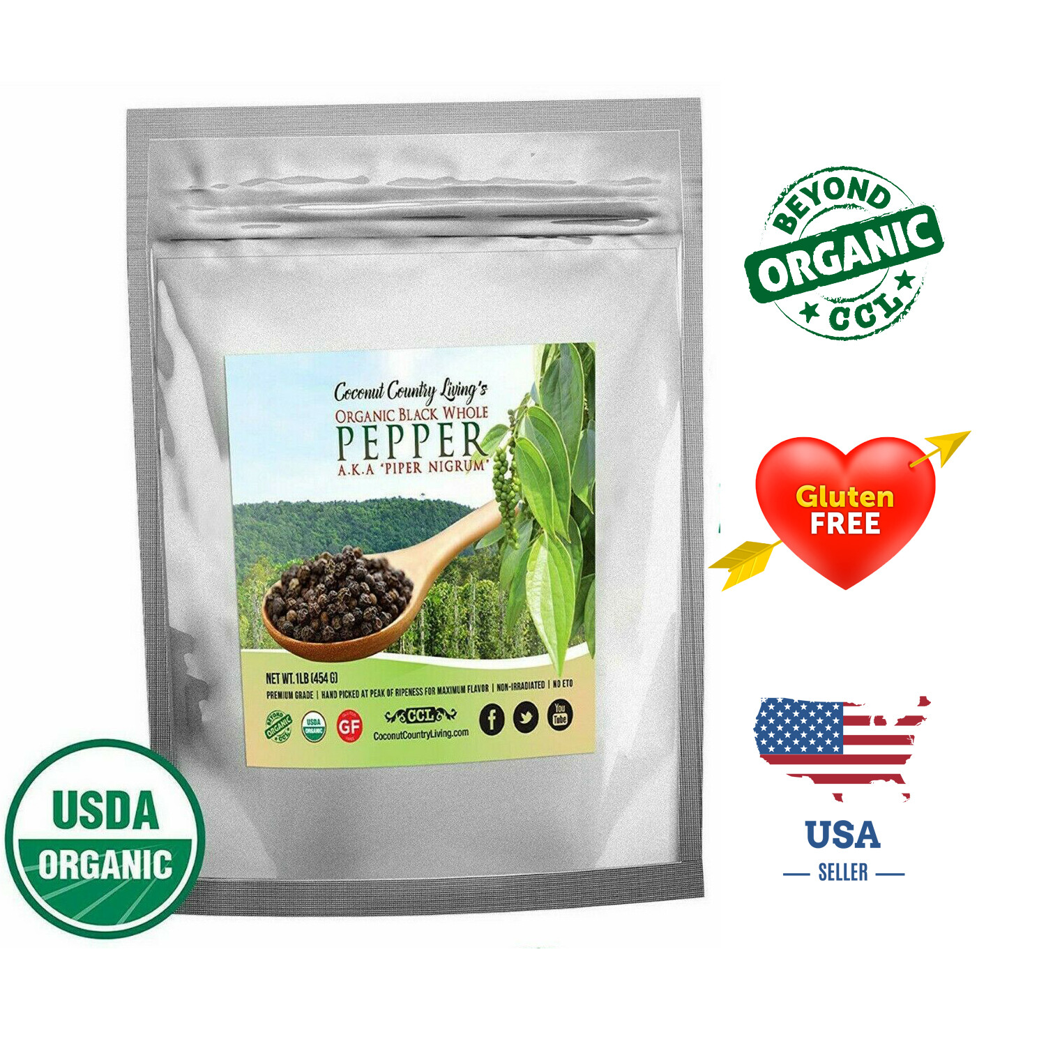 Organic Black Peppercorns Whole, Premium Organic Black Pepper for Grinder