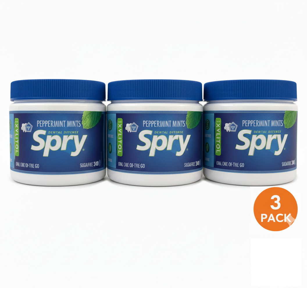 Spry Xylitol Mints – Peppermint (Pack of 3) 240ct Each – Exp 2/27- New/Sealed