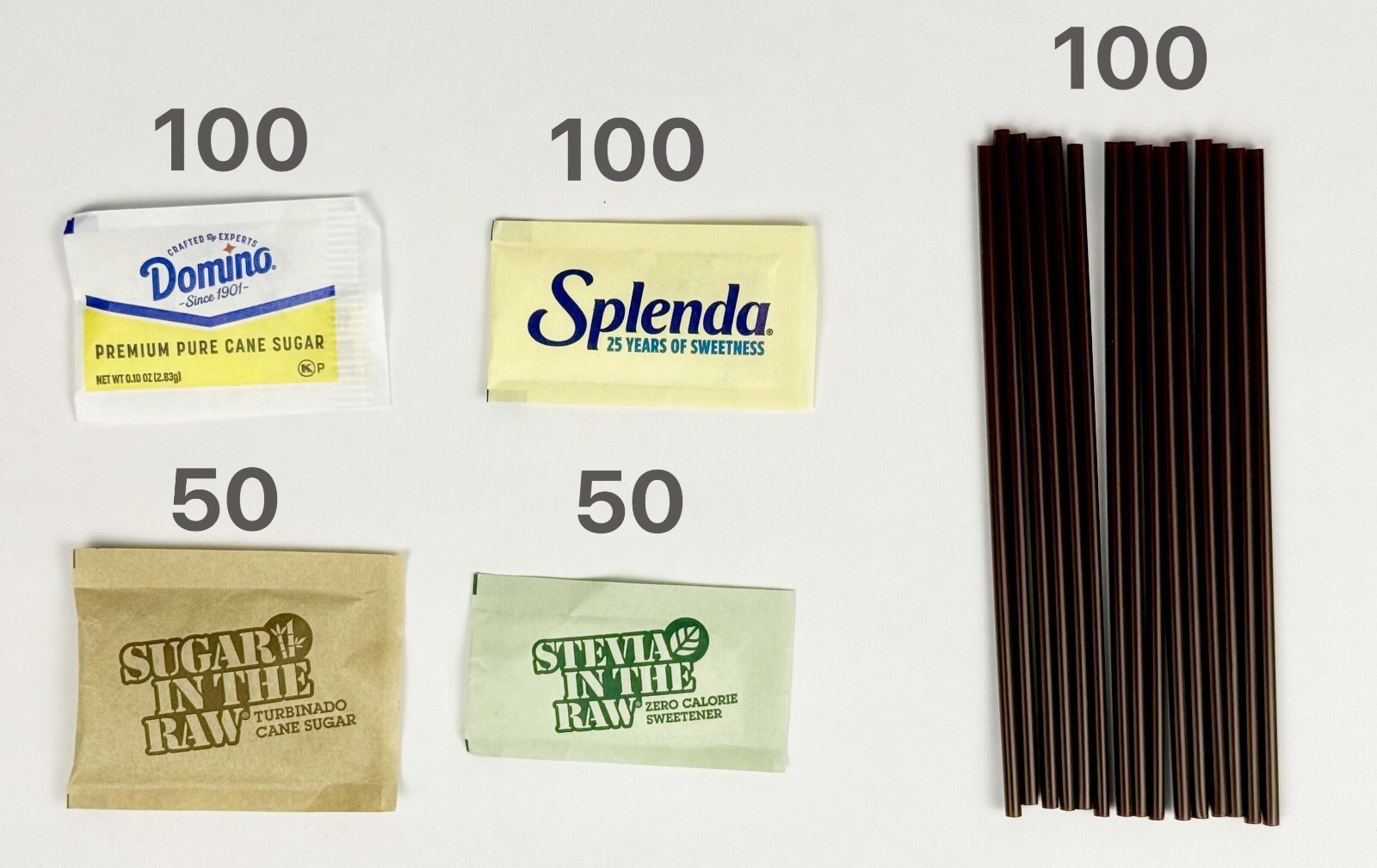 Sugar and Sweetener Assortment Packets, 400 Pack, Coffee Stirrers Included