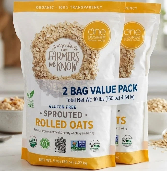 2 pack One Degree Organic Gluten Free Sprouted Rolled Oats 5 Lbs (80 Oz) .