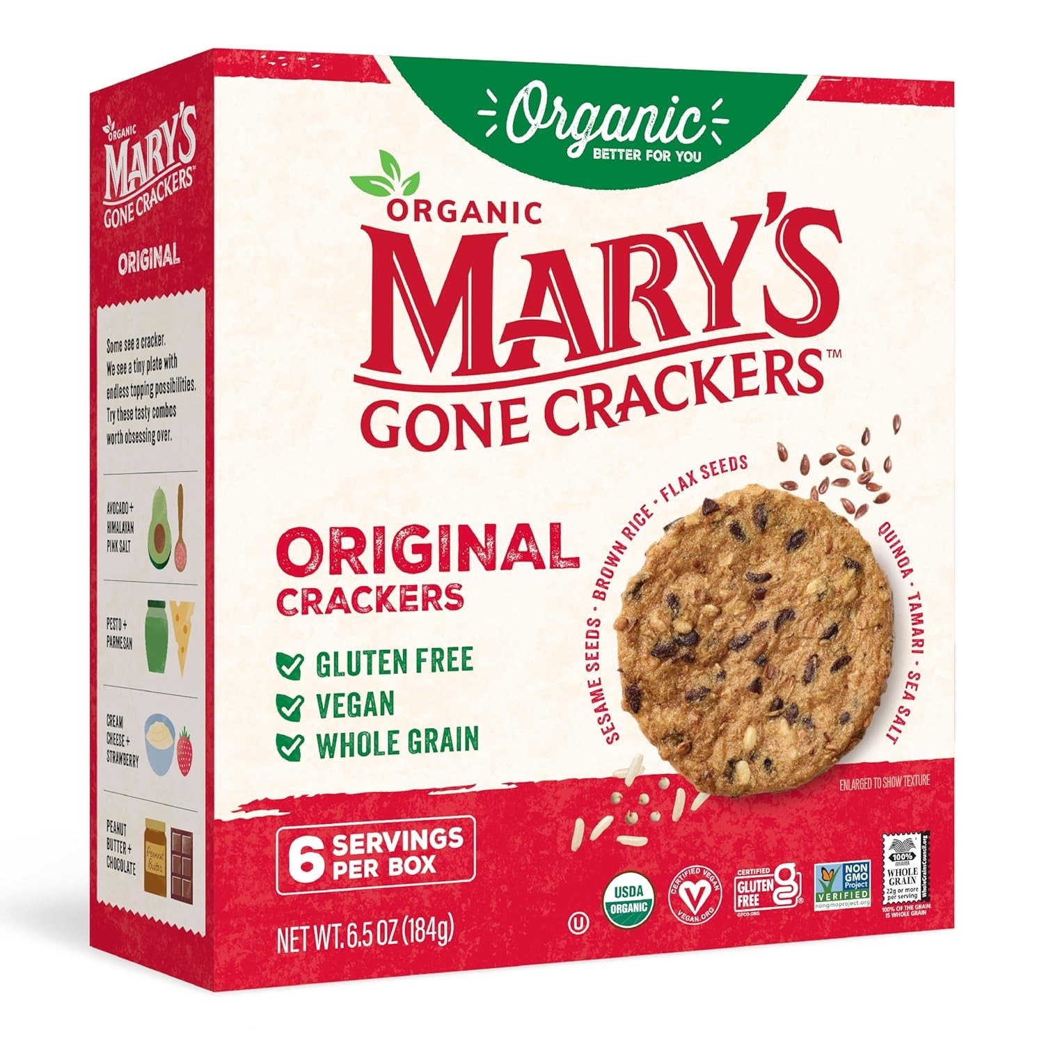 Mary’s Gone Crackers Original Crackers, Flax & Sesame Seeds, Gluten Free, 6.5 Oz