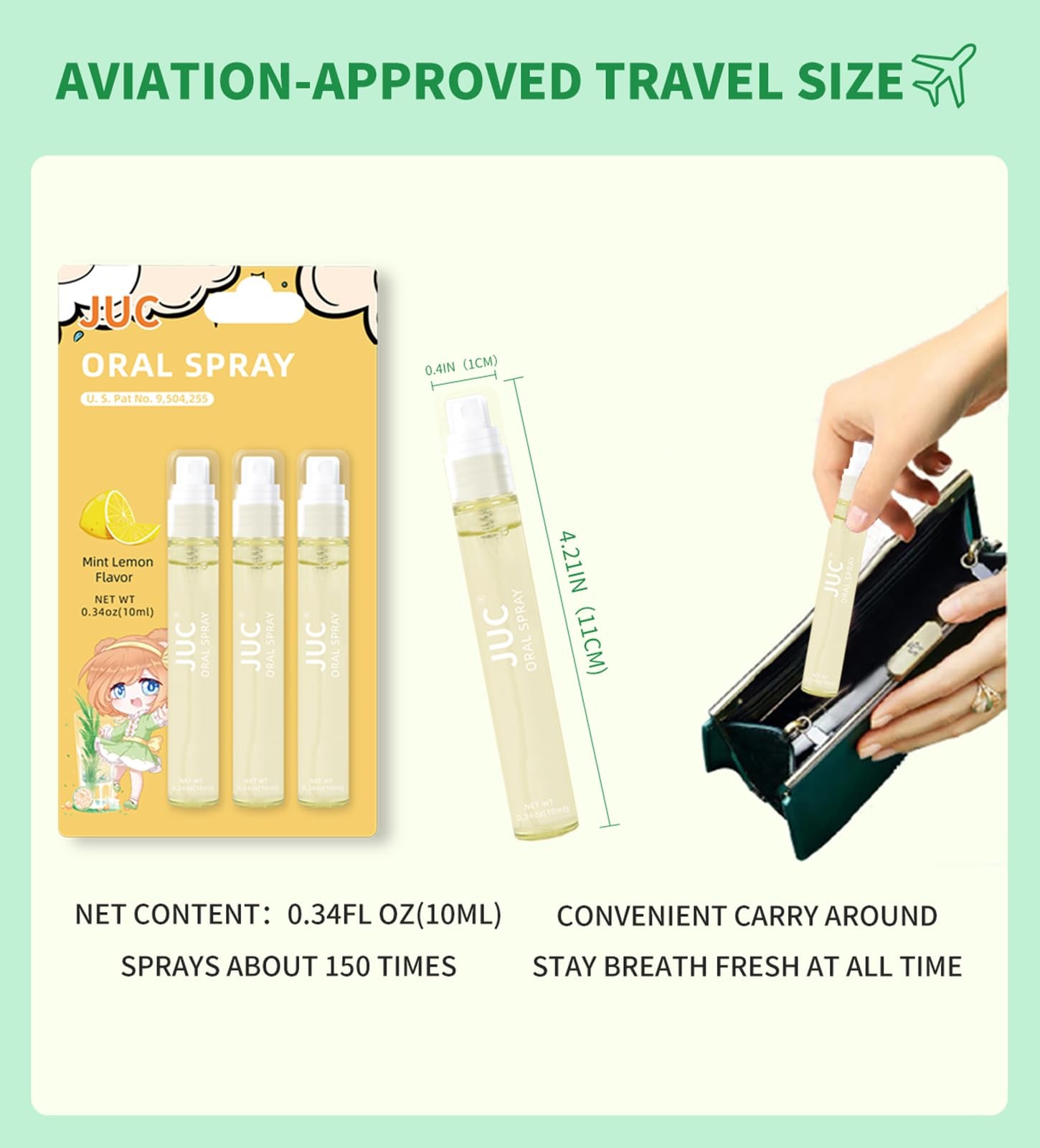 3 Count Mint Breath Spray Mouth Spray Freshener for All Ages 0.33OZ (10ML) Mi…