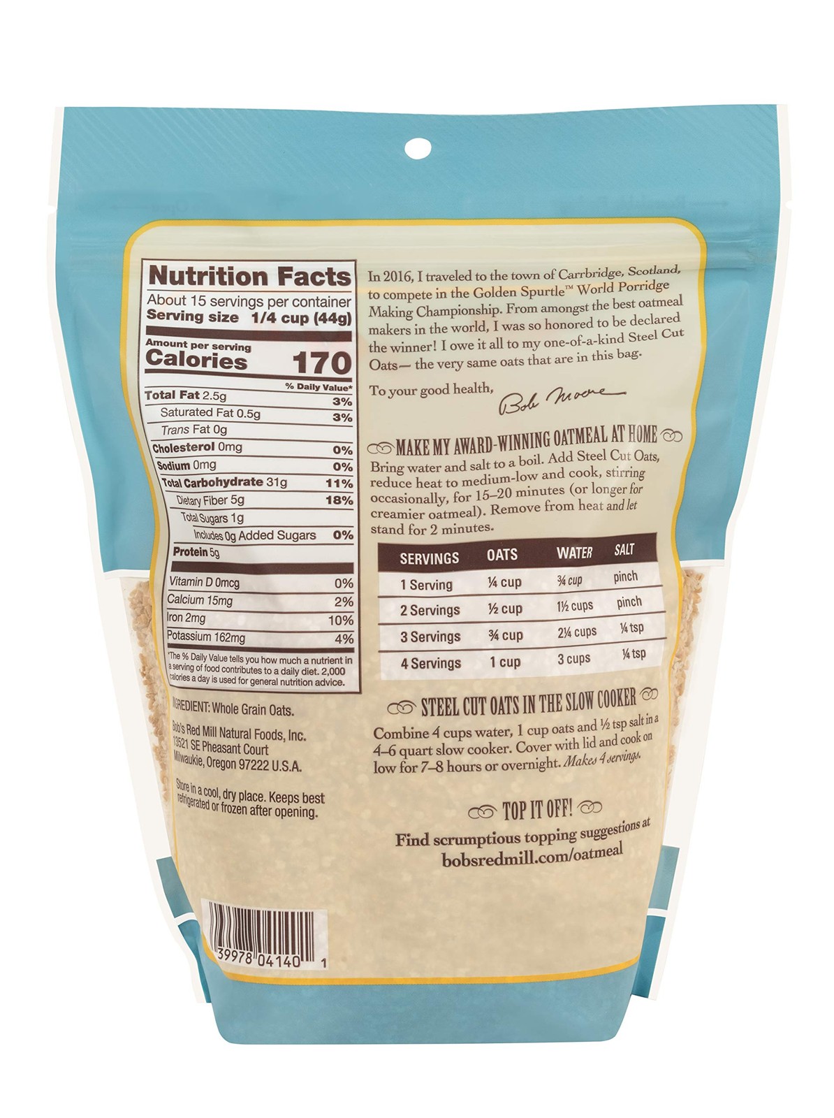 Bob’s Red Mill Steel Cut Oats 24oz Pack of 4 Non GMO Whole Grain Vegan Kosher