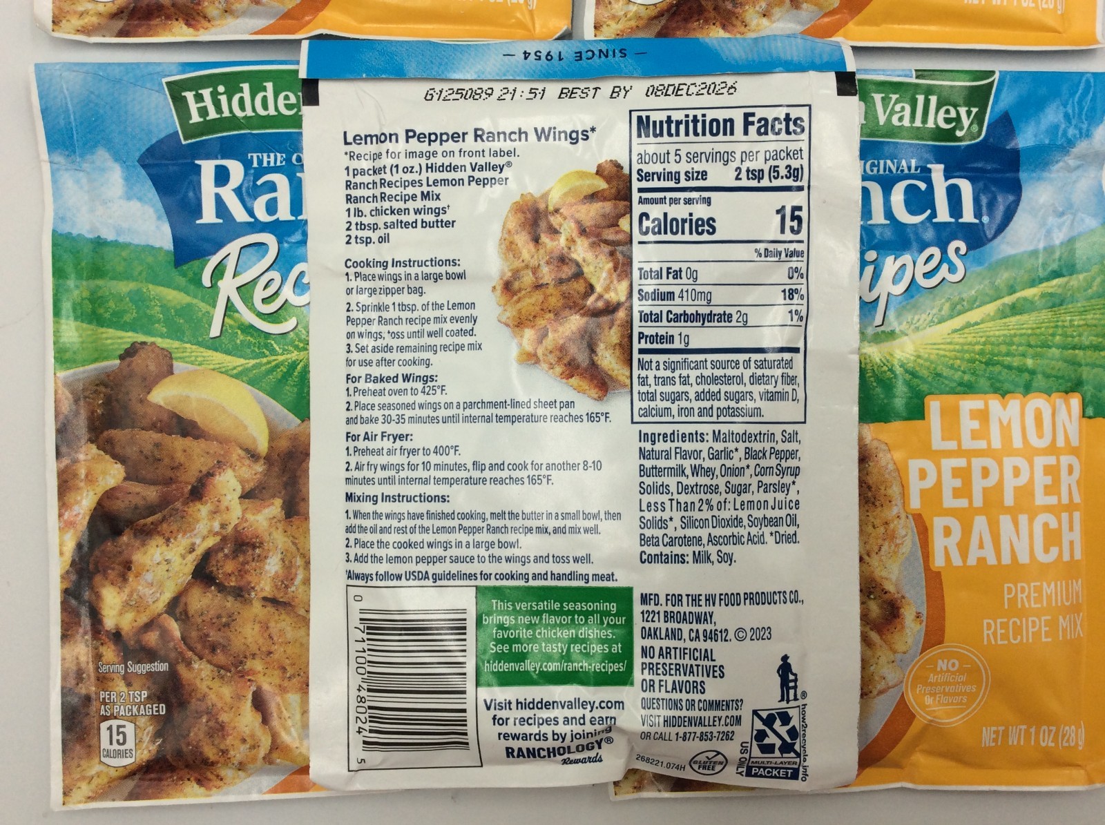 Hidden Valley Ranch Lemon Pepper Ranch Recipes, 1 oz, DEC/2026, 6 Packets
