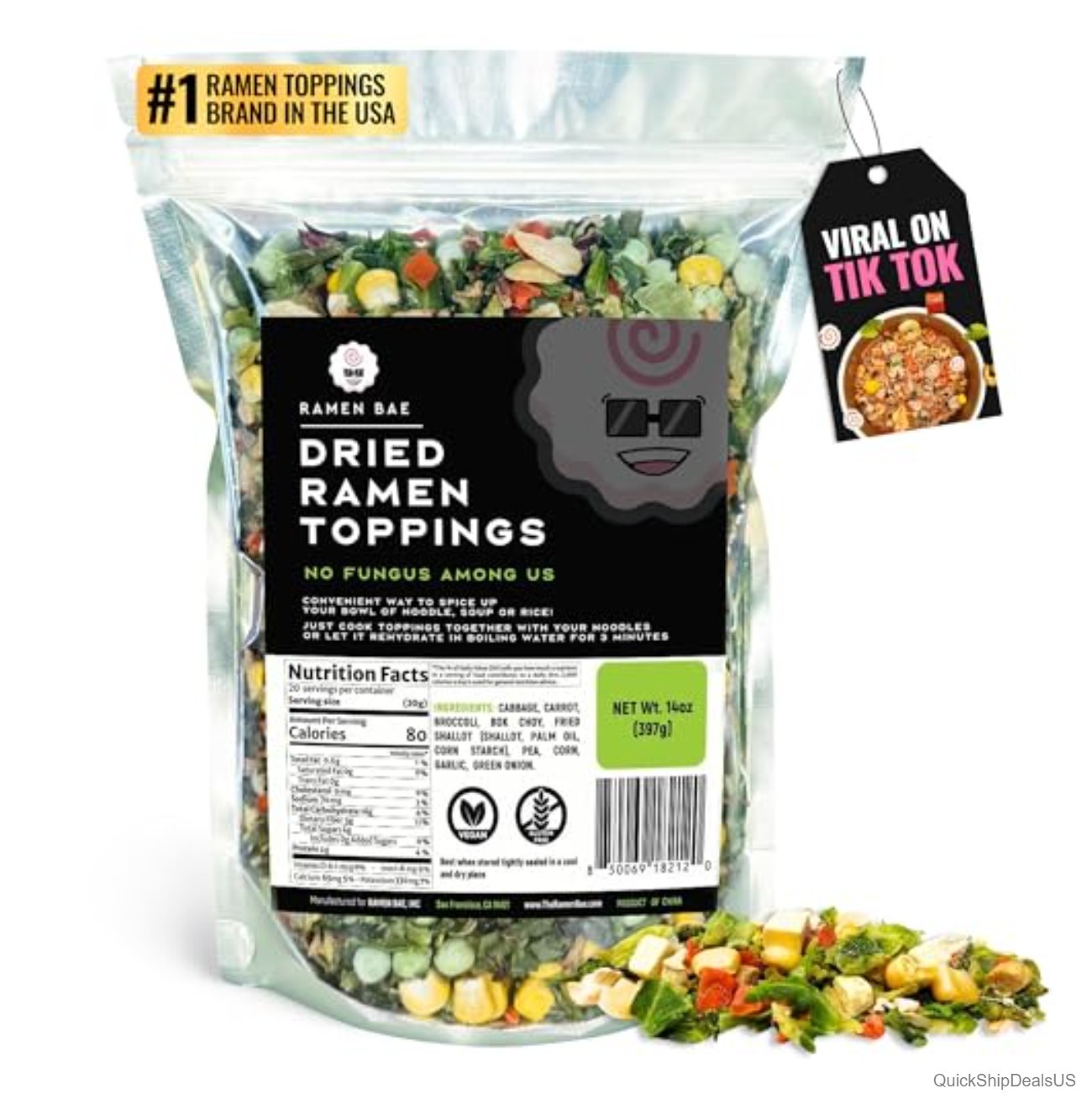 Dehydrated Ramen Toppings Mushroom-Free Veggie Mix 20 Servings Bulk Bag No Prep