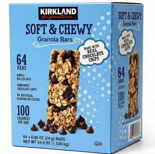 Kirkland Signature Soft & Chewy Granola Bars Chocolate Chip 64 Pack 1.54kg