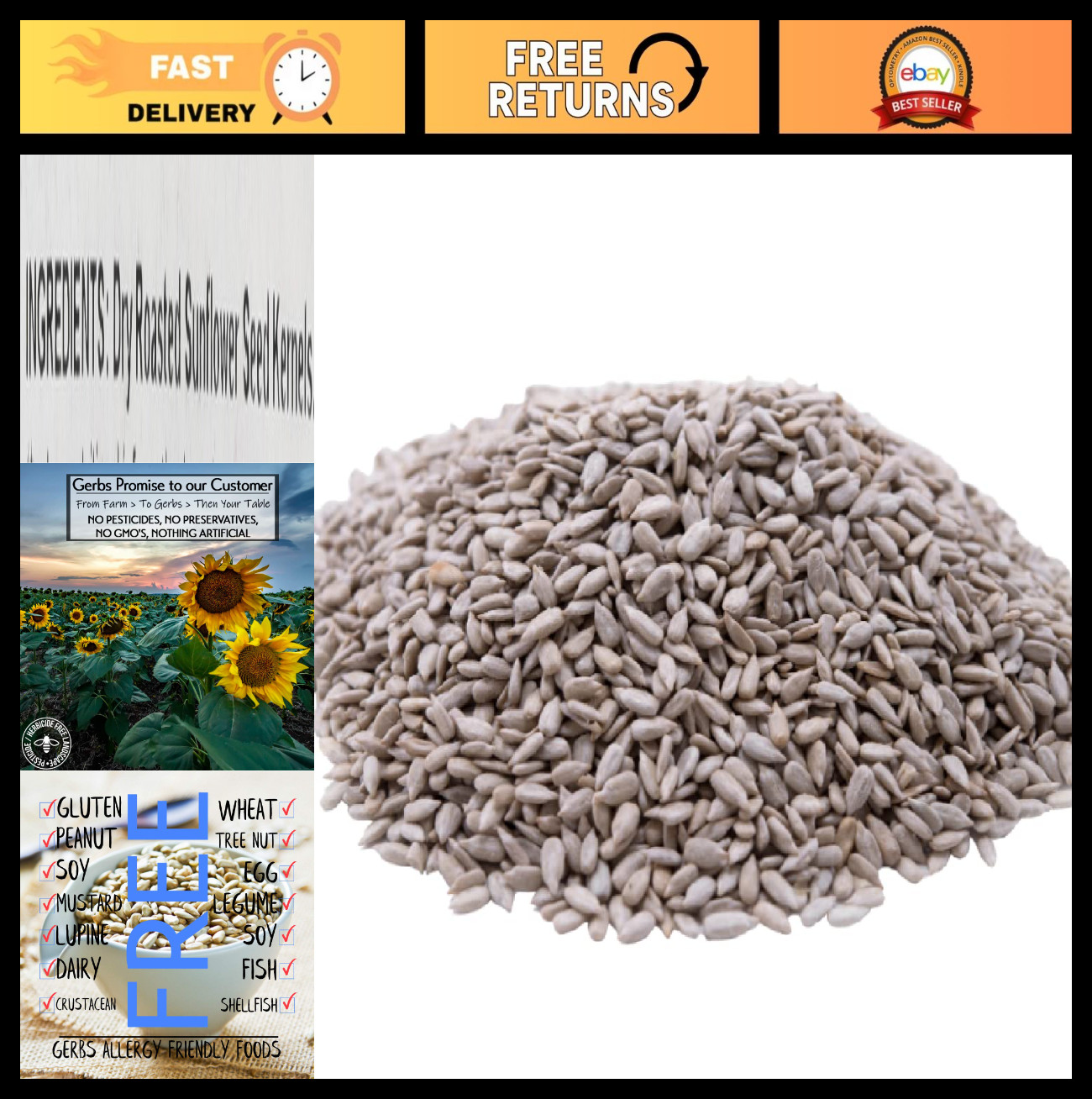 Premium Unsalted Sunflower Seed Kernels – 2lbs, Non-GMO, Allergen-Free, Dry Roas
