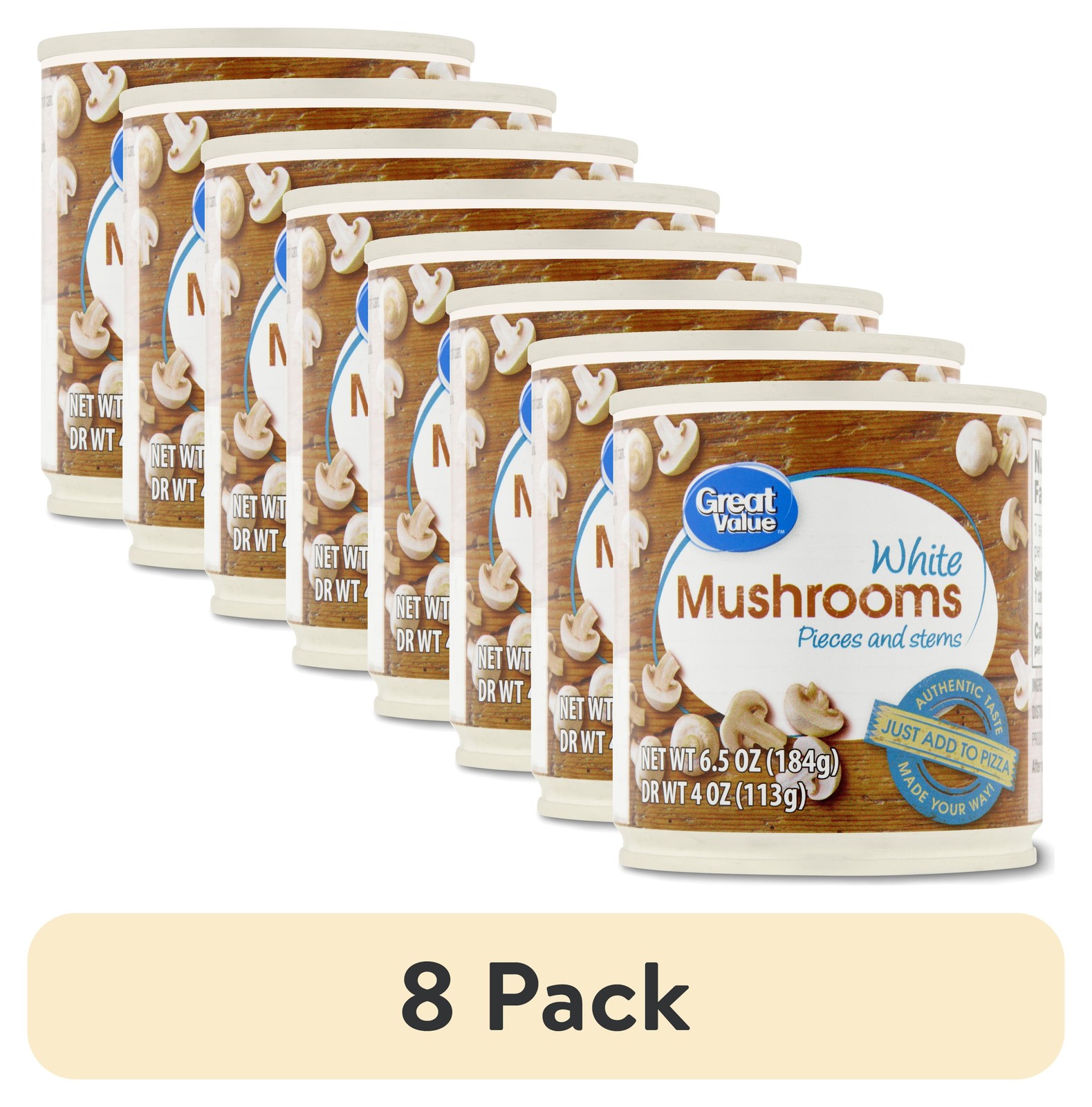 (8 pack) Great Value White Mushrooms Pieces and Stems, 6.5 oz