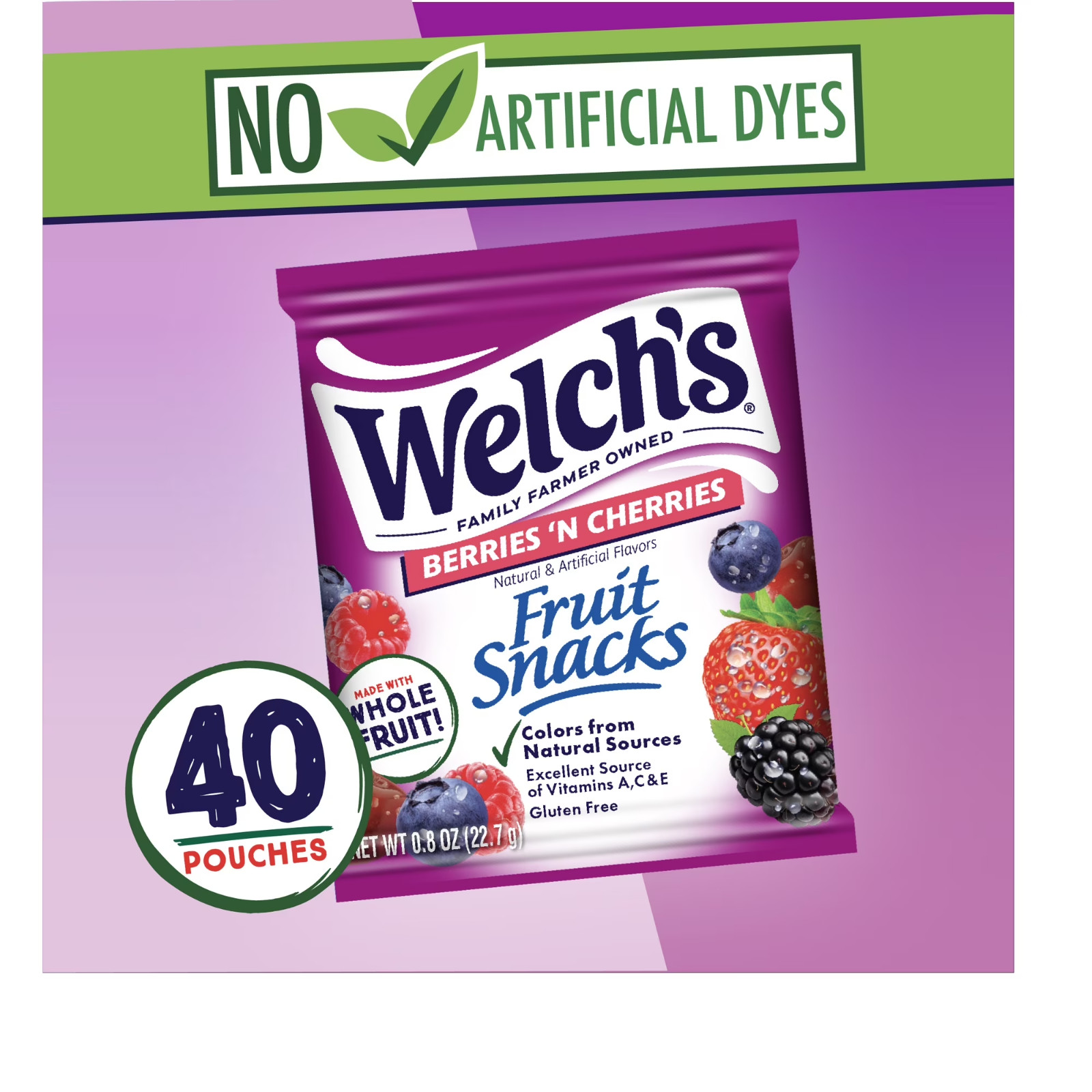 Fruit Snacks, Berries N Cherries, 0.8 oz, 40 Count……….
