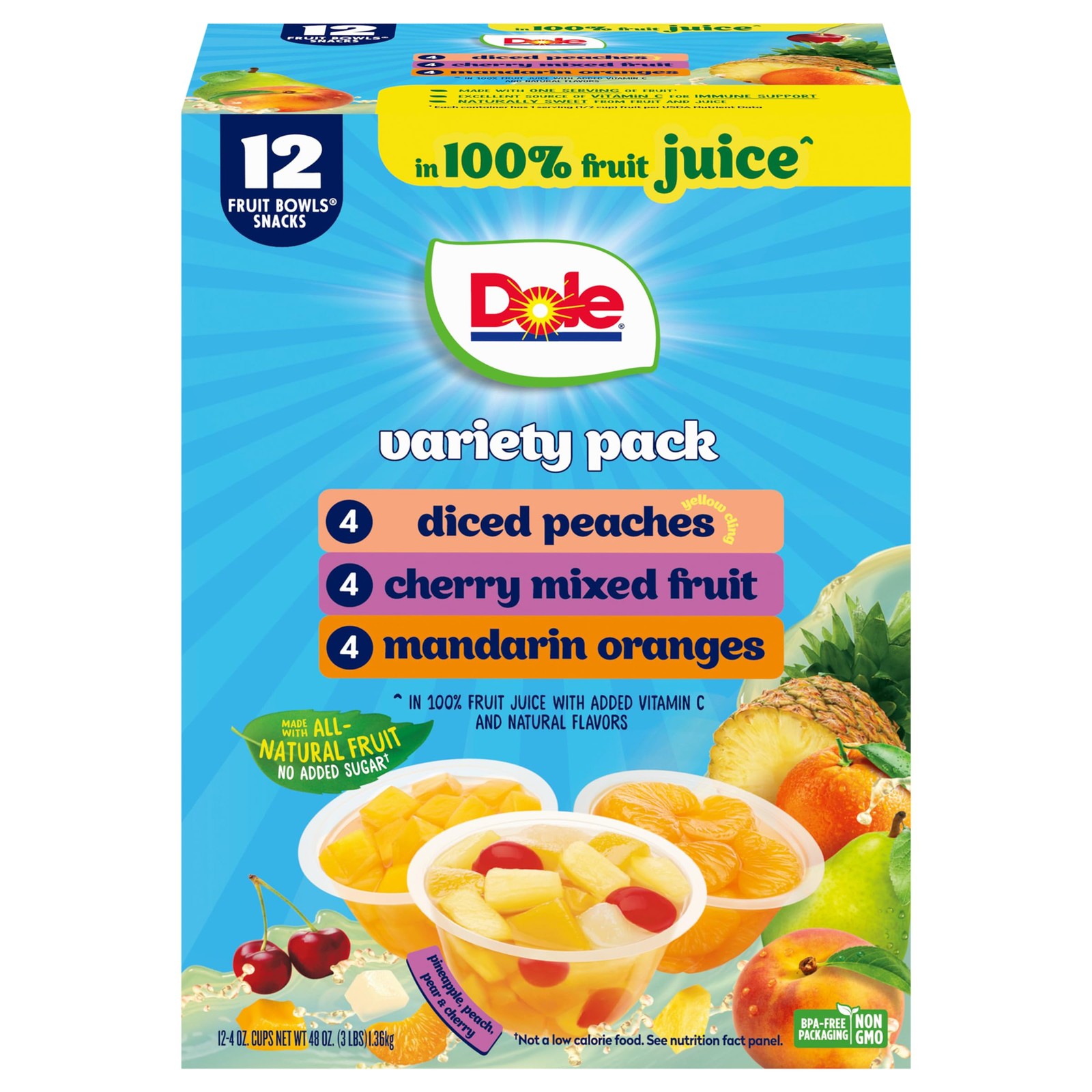 Diced Fruit Mix In Juice 12pk 4oz Cups Peach Mandarin Cherry Healthy Snack Bowls