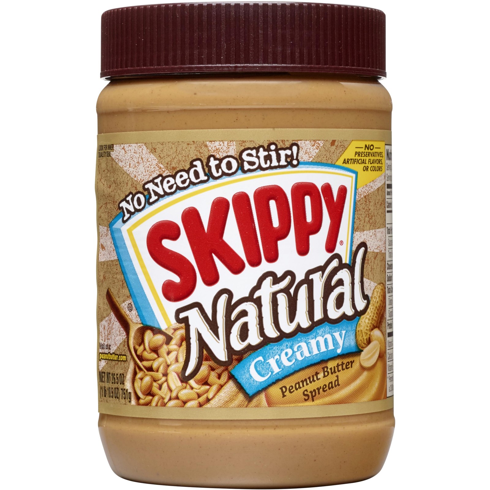 SKIPPY Natural Peanut Butter Creamy Spread, Gluten Free, 26.5 oz Jar