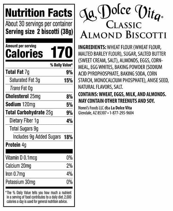 La Dolce Vita Classic Italian Biscotti Almond 40 Ounce
