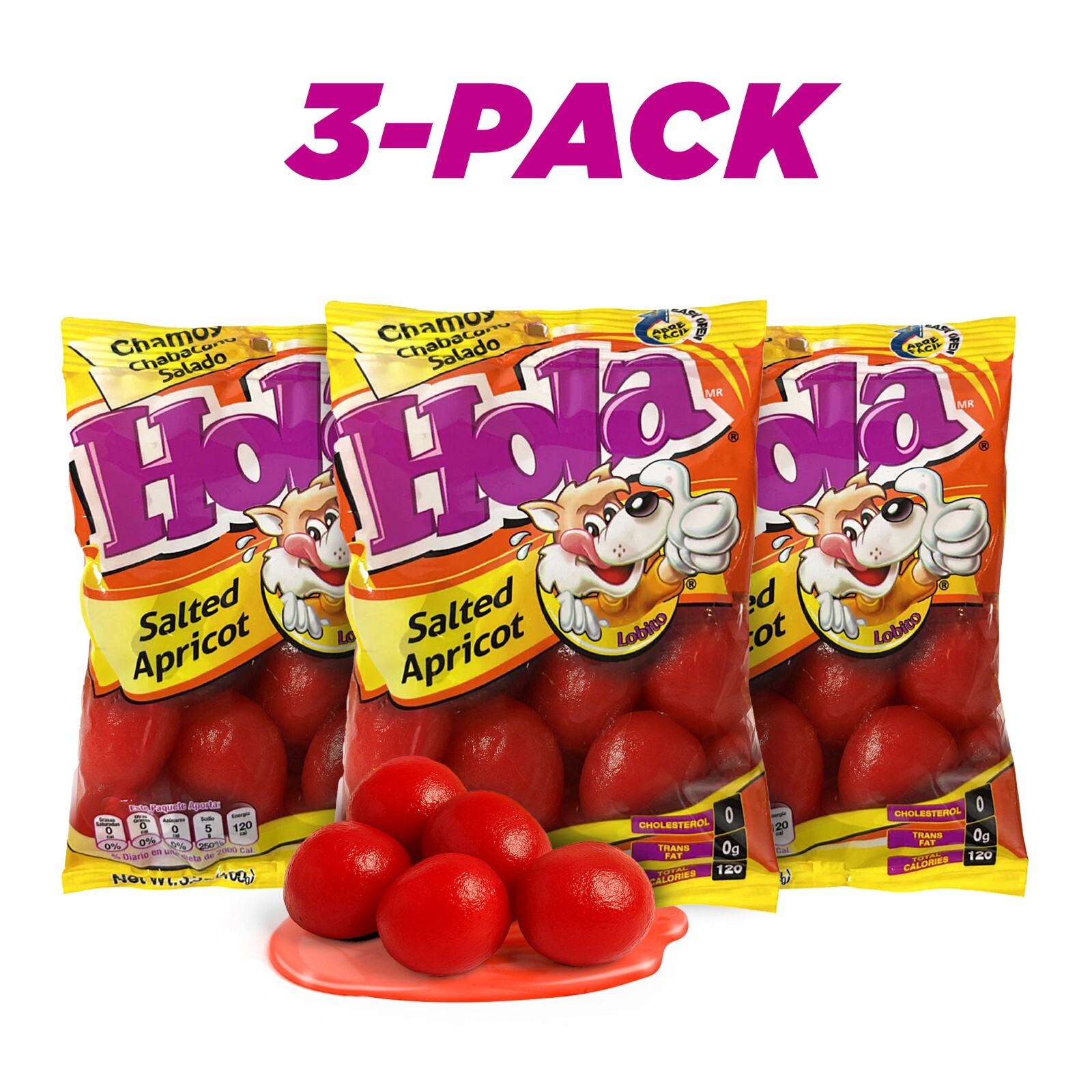 3- pack Hola Chamoy Chabacano Salado (Salted Apricot) Net wt 3 x 3.5-oz