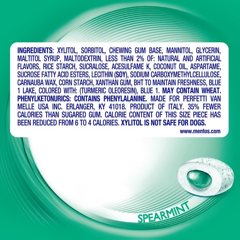 Mentos Pure Fresh Sugar-Free Spearmint Gum 120 Count Xylitol Resealable Bag