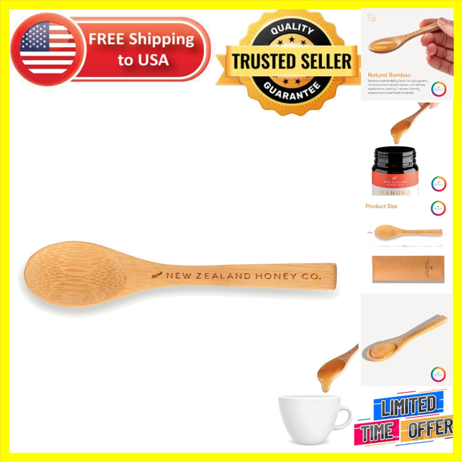 Beautiful Bamboo Honey Spoon – 4.7 Inch, Sustainable & Stylish Kitchen Tool