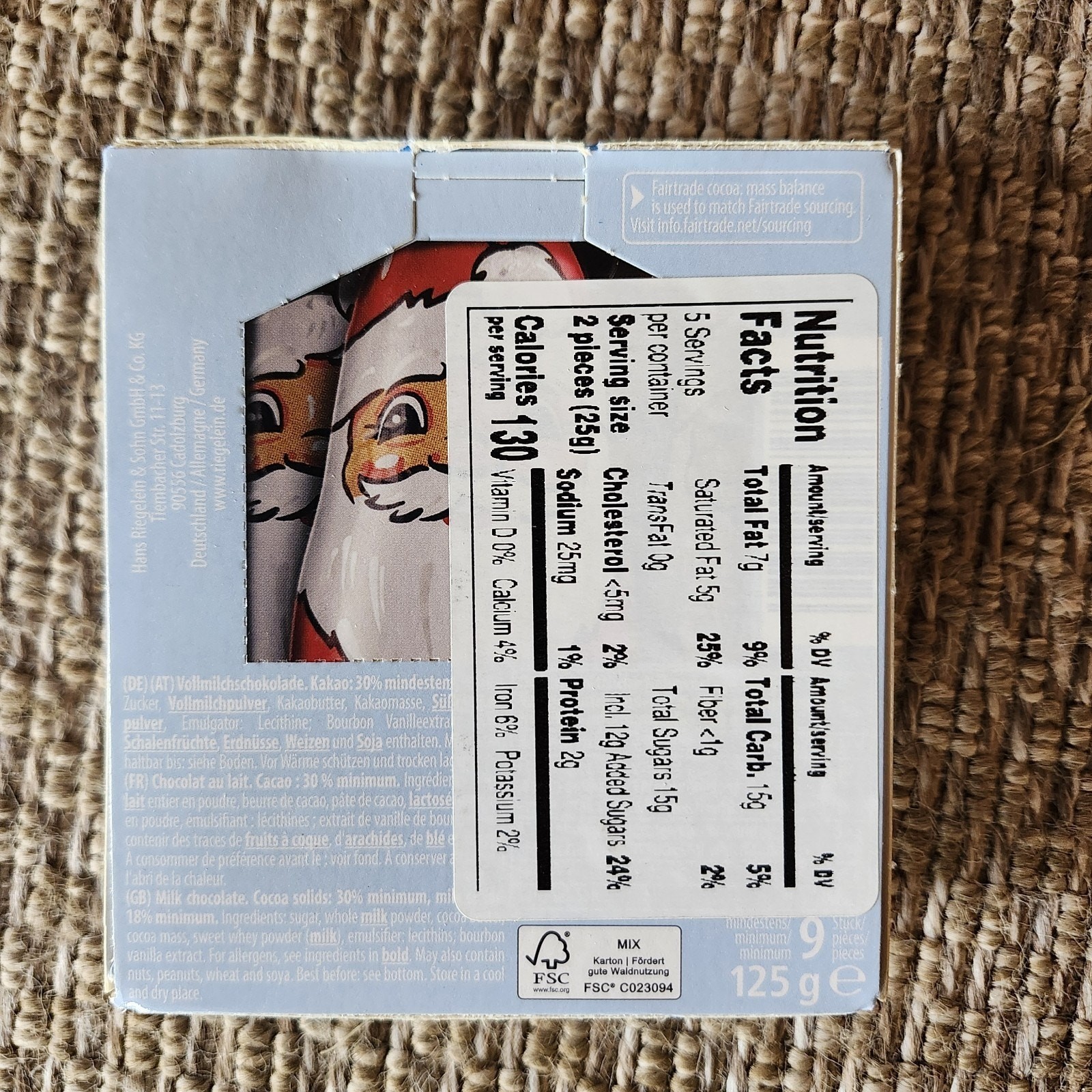 Riegelein Mini Solid Milk Chocolate Santas 4.4oz (8 Boxes) German Fair Trade
