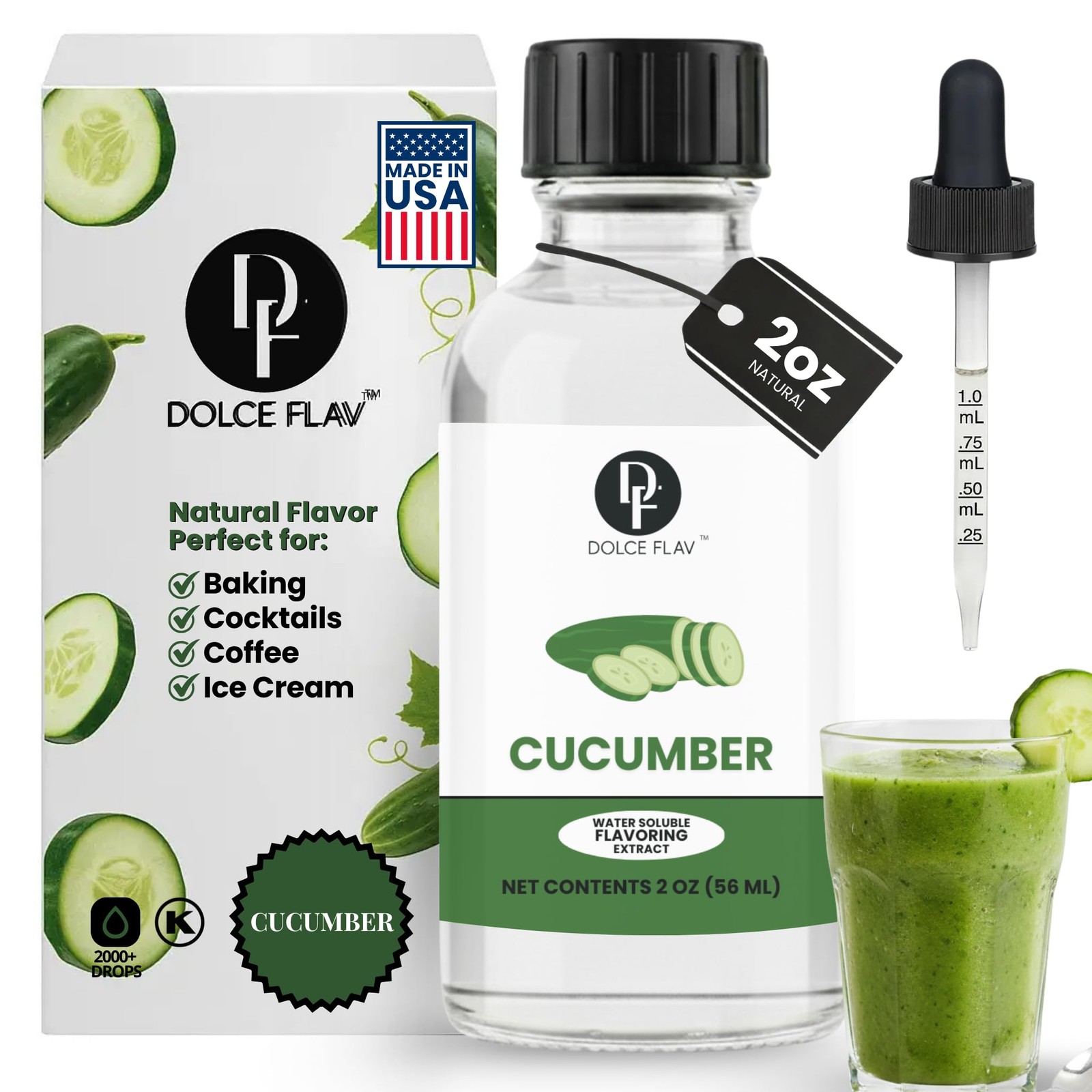 Natural Cucumber Extract – 2 Ounce Water-Soluble Kosher, Sugar-Free, Concentr…