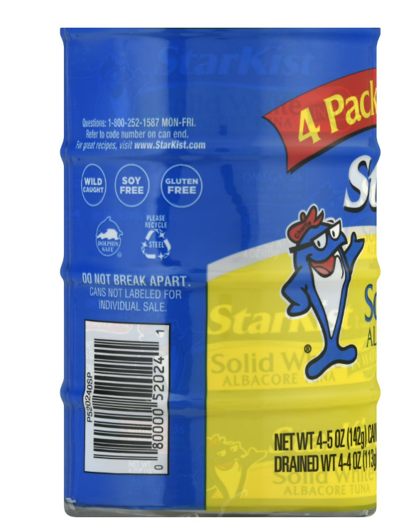 Starkist Solid White Albacore Tuna In Water 25% Less Sodium, 5 oz, 4 Cans