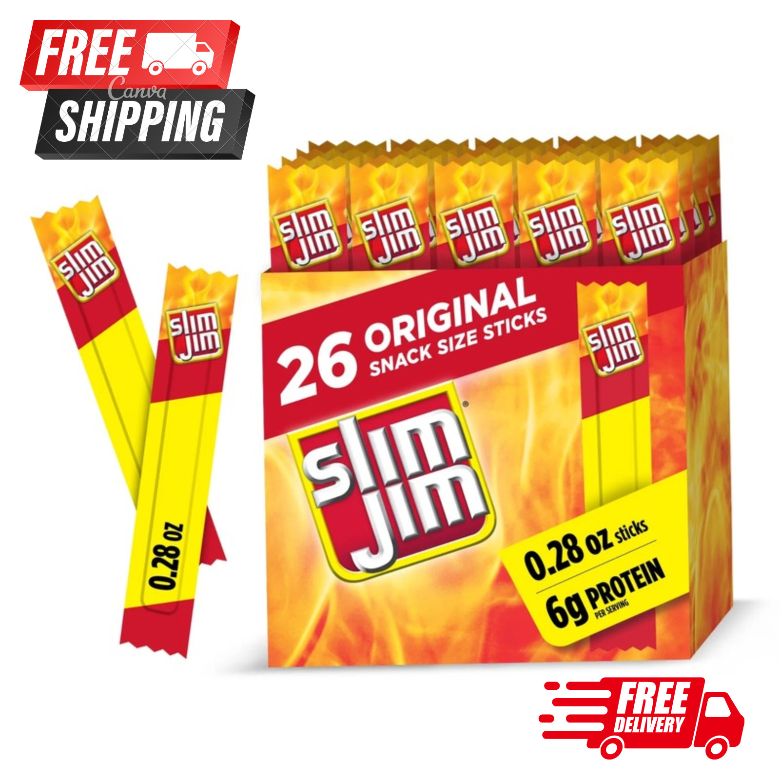 Slim Jim Smoked Meat Sticks, Original Flavor, 6g Protein Per Serving, Snack Size