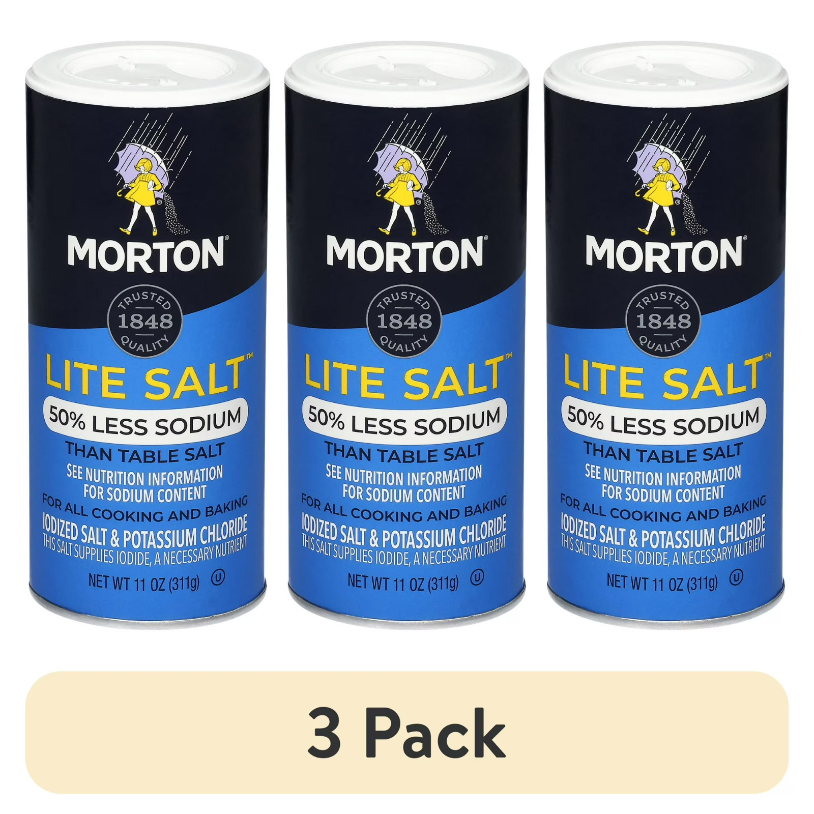 (3 pack) Morton® Lite Salt, Low Sodium Salt Alternative, 11 oz Canister