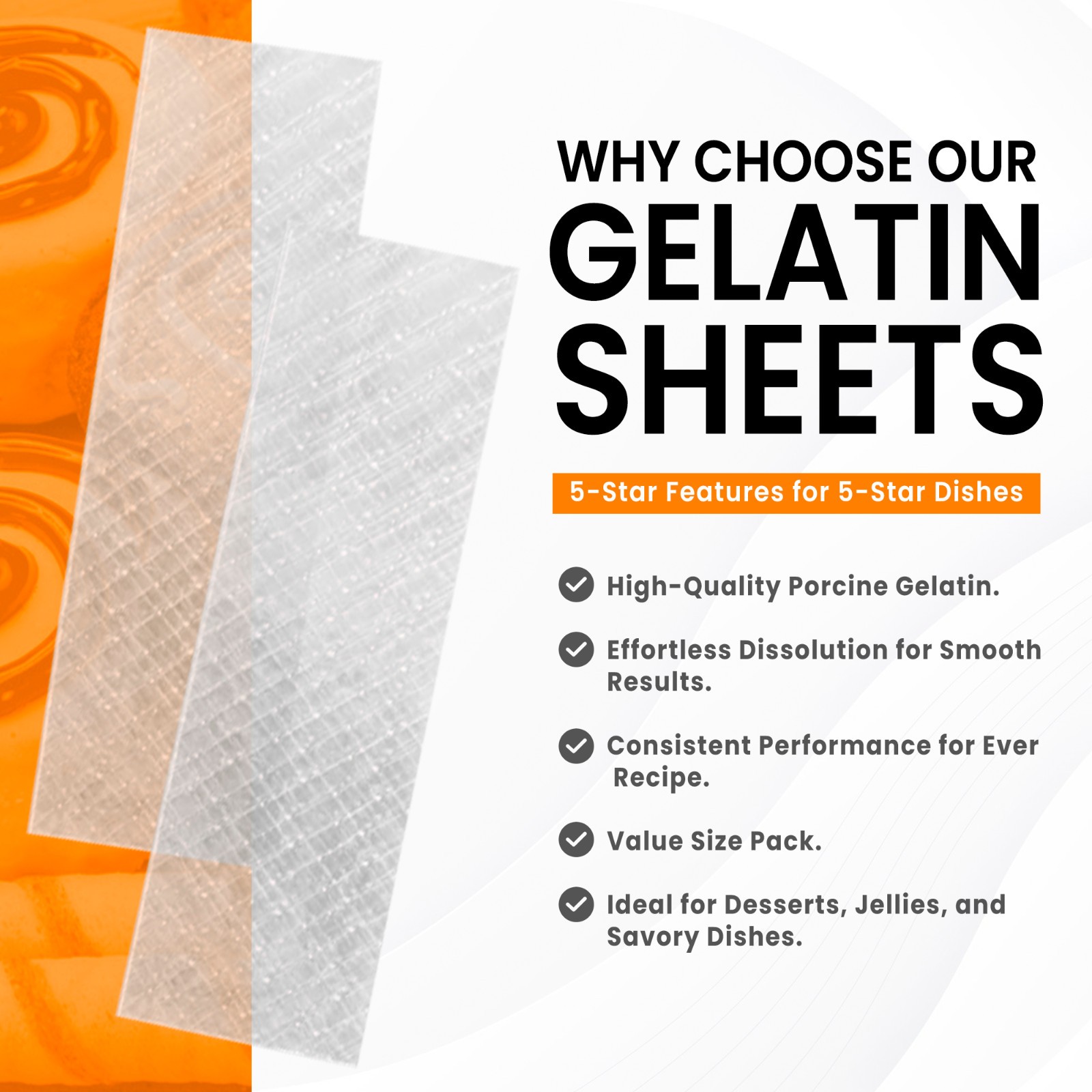 Gold Gelatin Sheets for Baking – 40 Count (100 Grams) – Unflavored