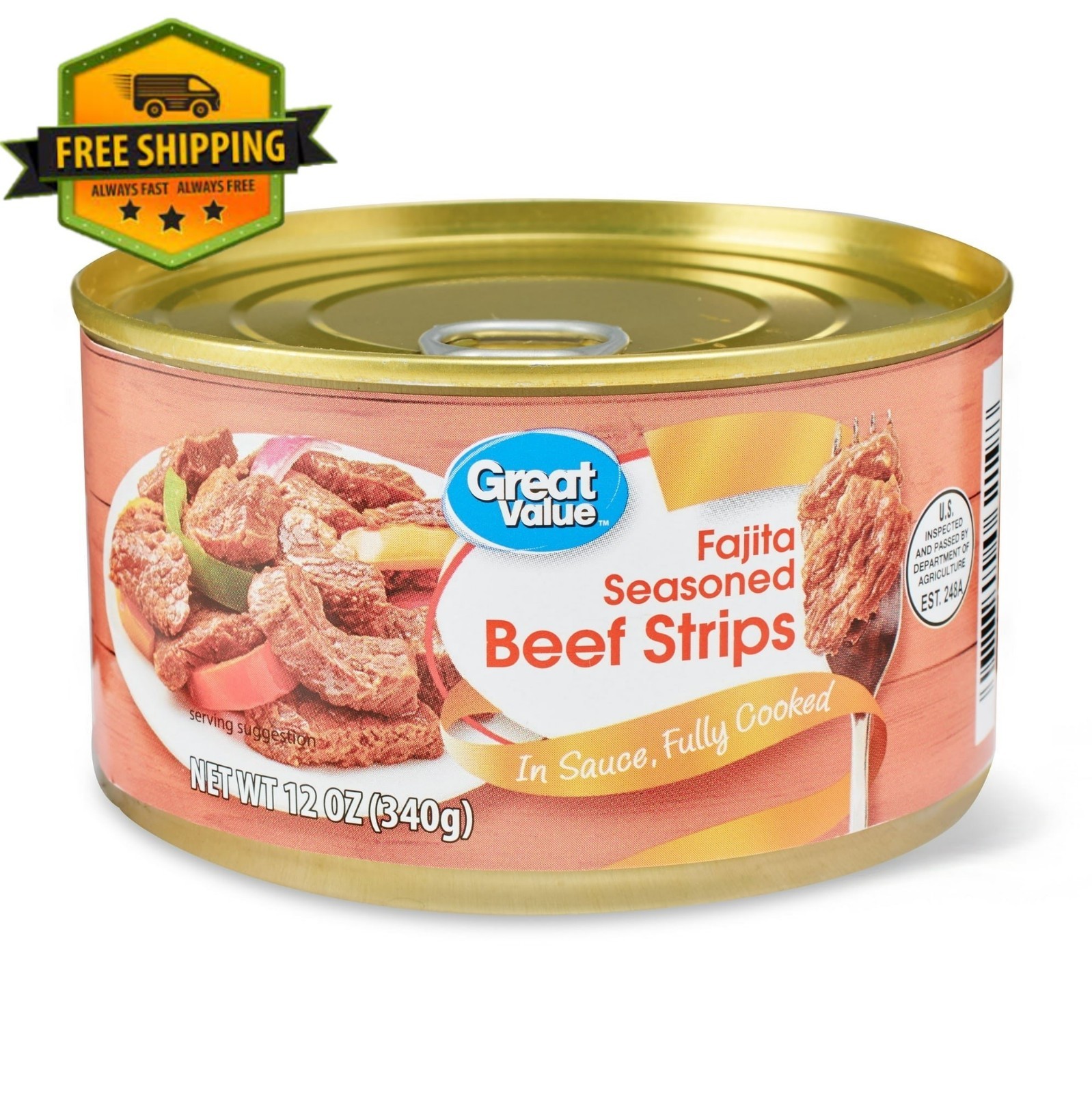 Great Value Fajita Seasoned Beef Strips in Sauce, 12 oz Can