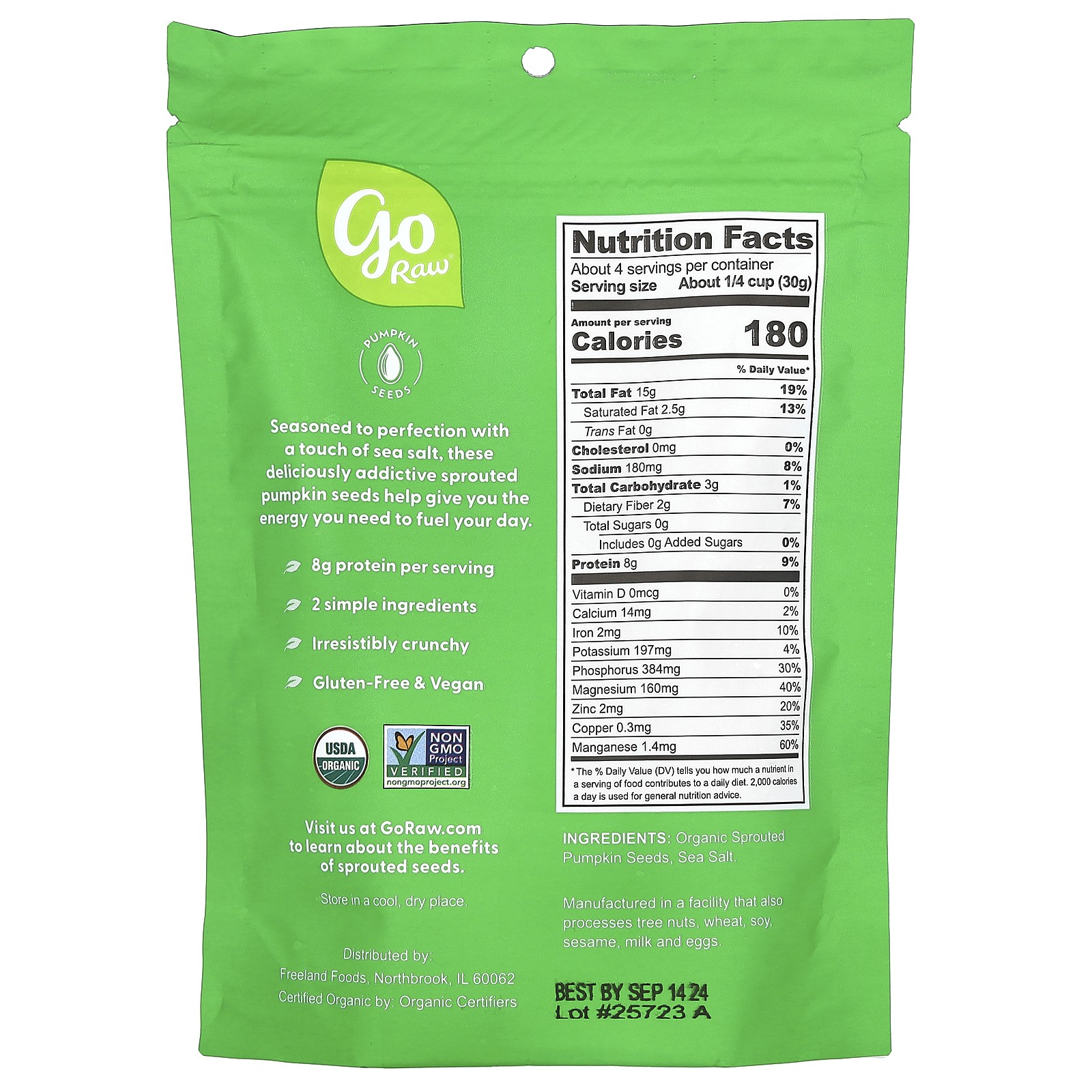 Organic Sprouted Pumpkin Seeds, Sea Salt, 4 oz (113 g)