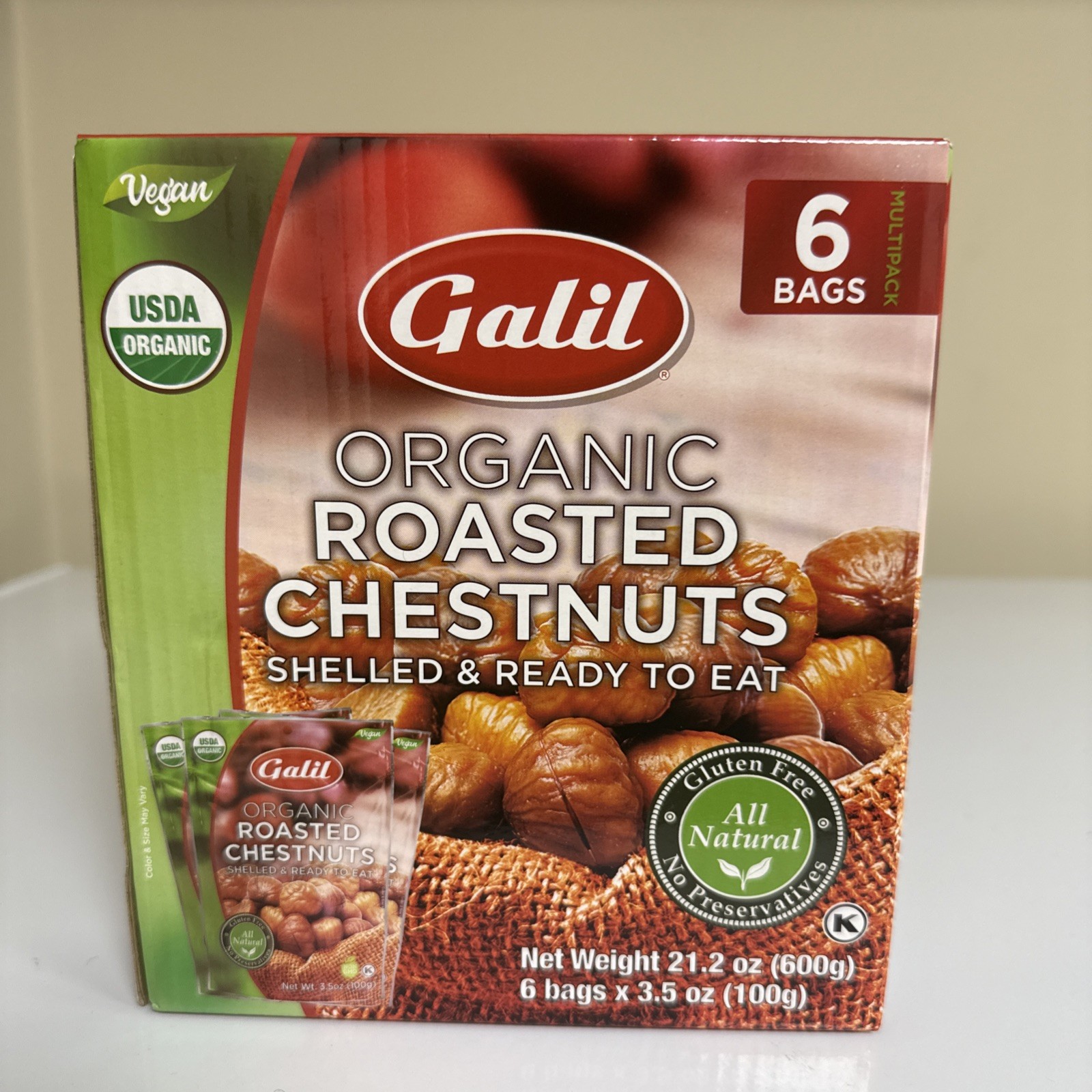 Galil Organic Roasted Chestnuts Shelled Ready to Eat, 21.2 Ounce