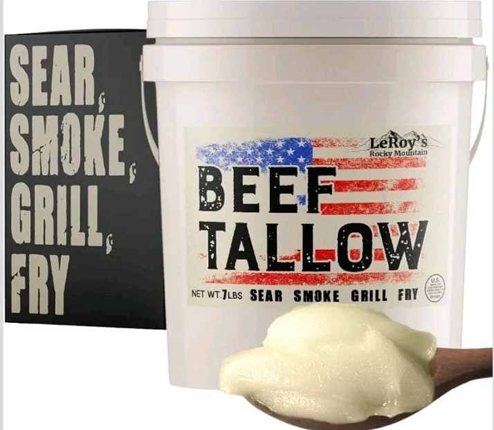 LeRoy’s Rocky Mountain Beef Tallow 7 lb Bucket Pure Rendered Fat Fry Grill Smoke