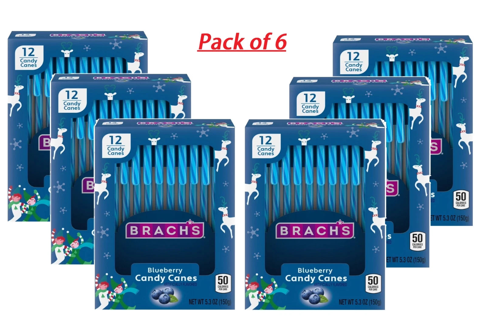 Brach’s Blueberry Candy Canes Christmas Holiday 12 Candy Sticks 5.3oz(Pack of 6)