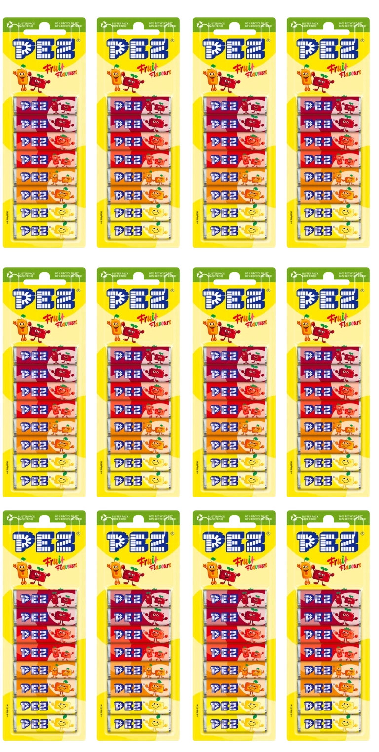 12 x Pez Candy Refills Fruit Mix Flavour 8 Pack 68g Bulk Box