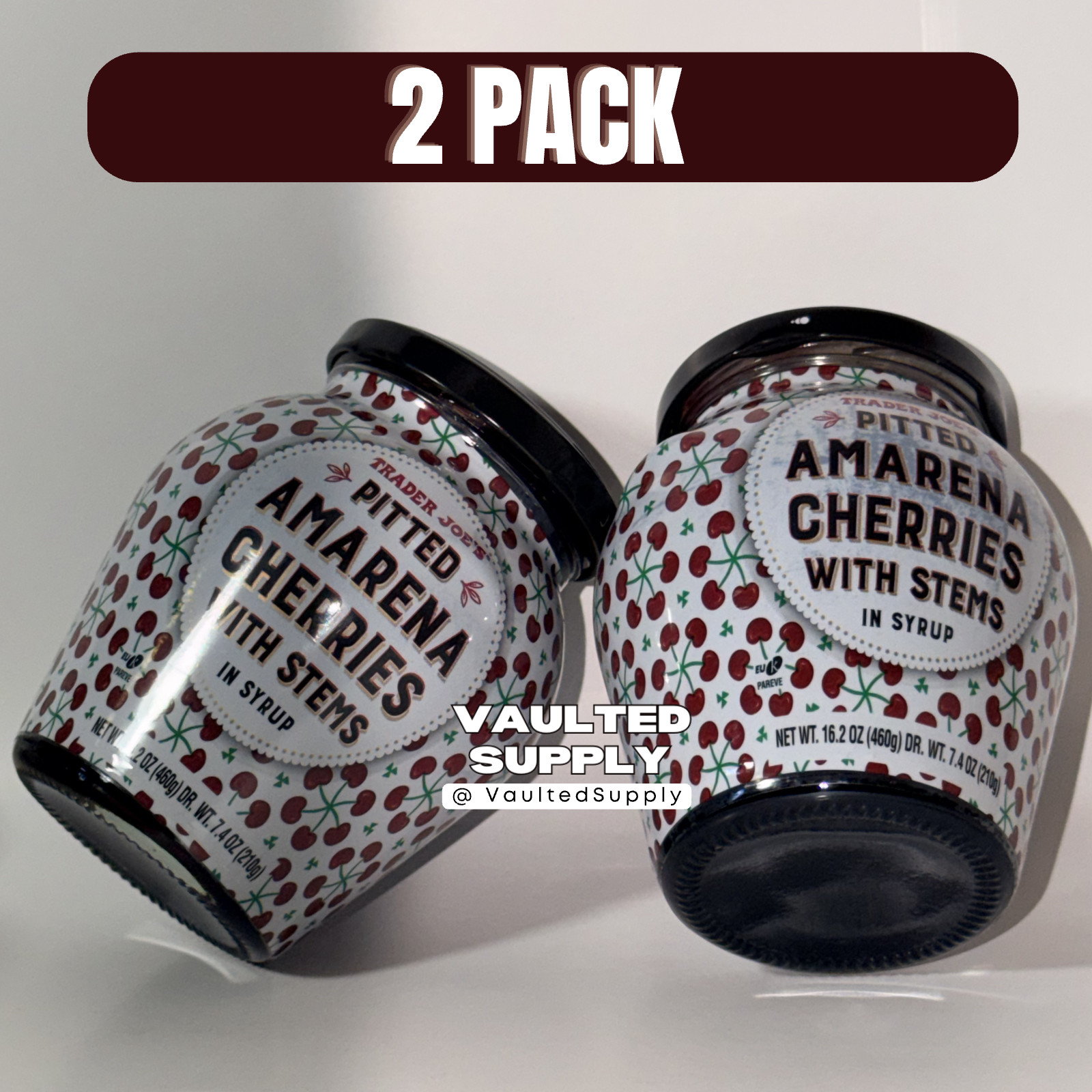 Trader Joe’s Pitted Amarena Cherries w/ Stems in Syrup 16.2 oz (2 Pack) Cocktail