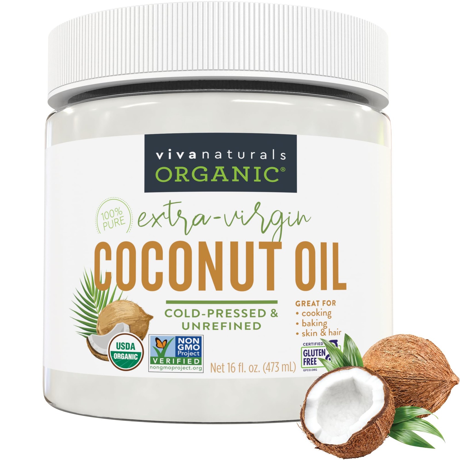 Viva Naturals Organic Coconut Oil, 16 fl oz – Unrefined, ColdPressed Extra Vi…