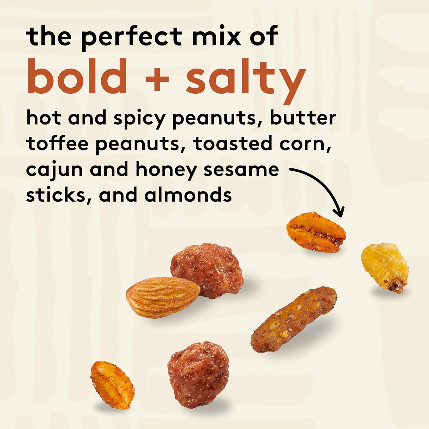 Cajun Style Snack Mix with Hot and Spicy Peanuts, Butter Toffee Peanuts, Toasted