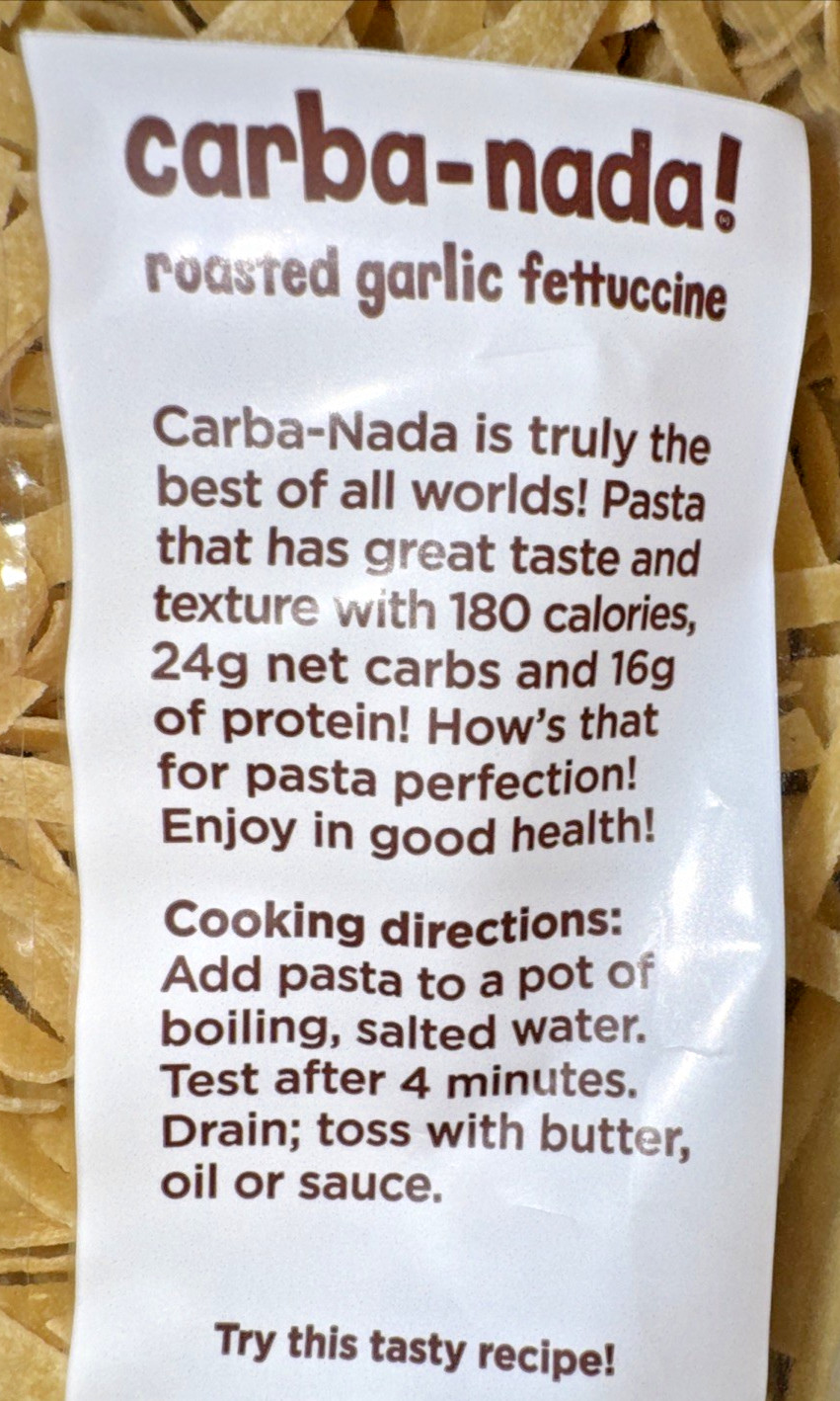 3 Pks AL DENTE Carba-Nada Fettuccine Roasted Garlic 10oz Packs Low Sugar & Carb