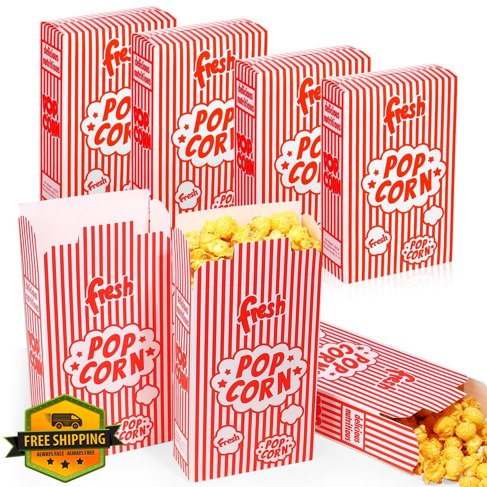 Dualshine 200 Pack Popcorn Boxes,1.25 oz Paper Popcorn Containers,Red and Whi…
