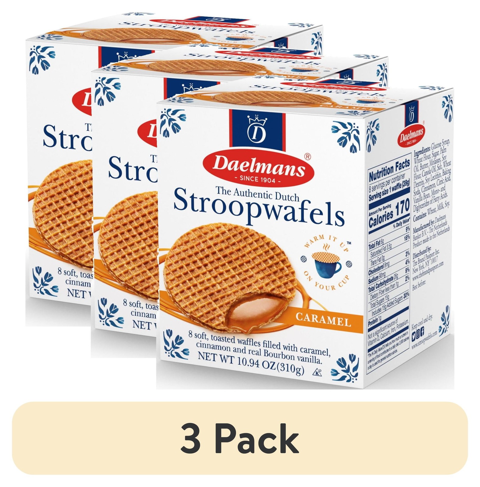 Caramel Stroopwafels Dutch Syrup Waffles 8 Count Pack of 3 Contains Wheat Milk