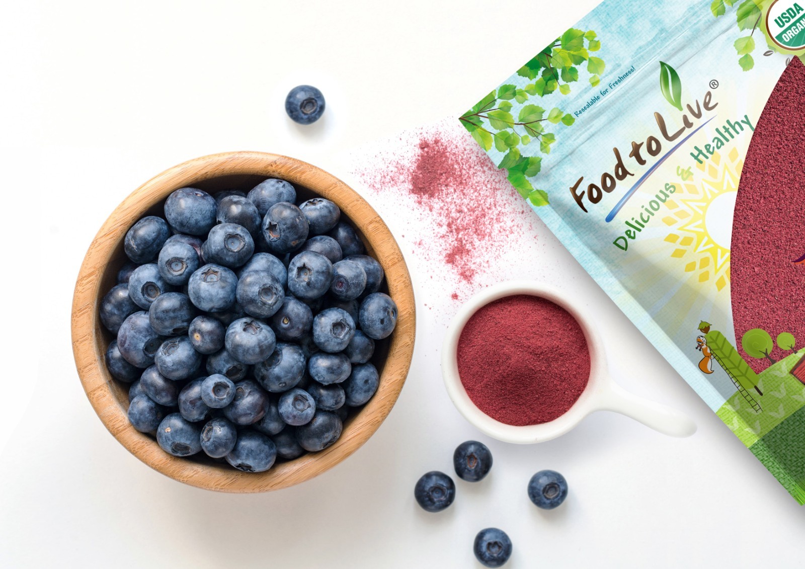 Organic Blueberry Powder – Non-GMO, Unsulfured, Raw, Vegan – by Food to Live