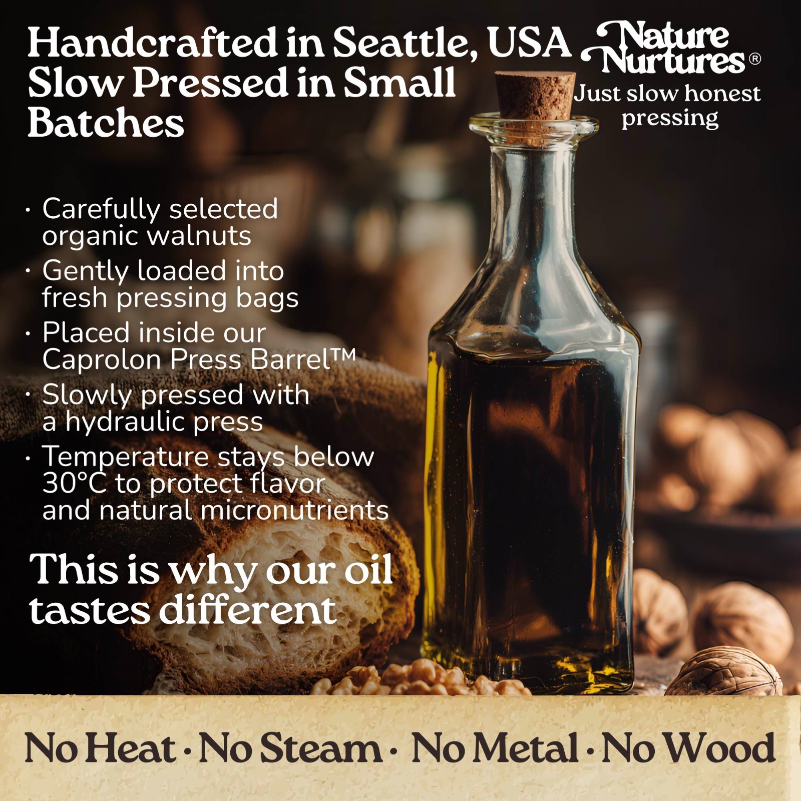 Walnut Oil for Cooking Raw Unrefined First Cold-Pressed Below 30C Made in USA