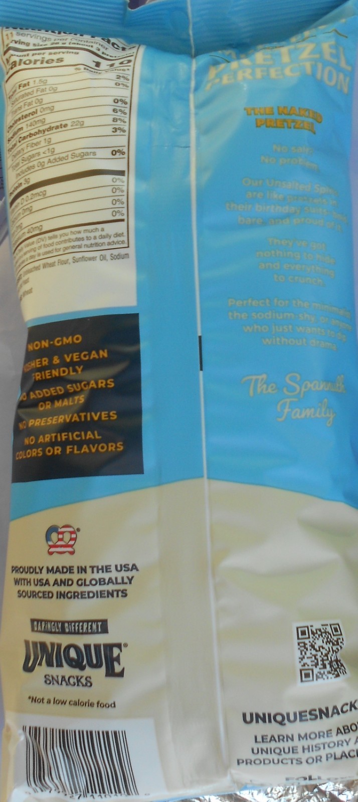 Vegan Unique Pretzels Hard UnSalted 1 lot of 2~11 Oz Kosher Non GMO Lactose Free
