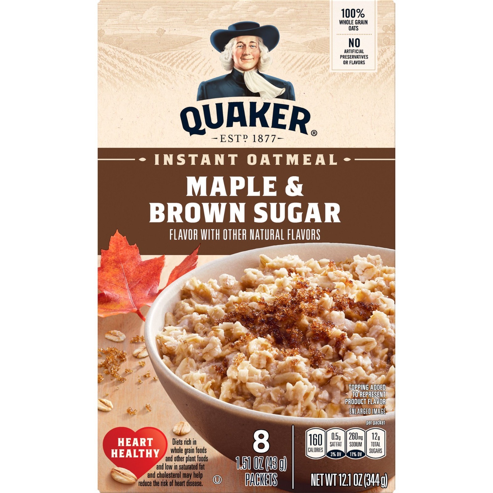 QUAKER Maple & Brown Sugar Instant OATMEAL Whole Grains – 12.1 oz Box – 12 PACK