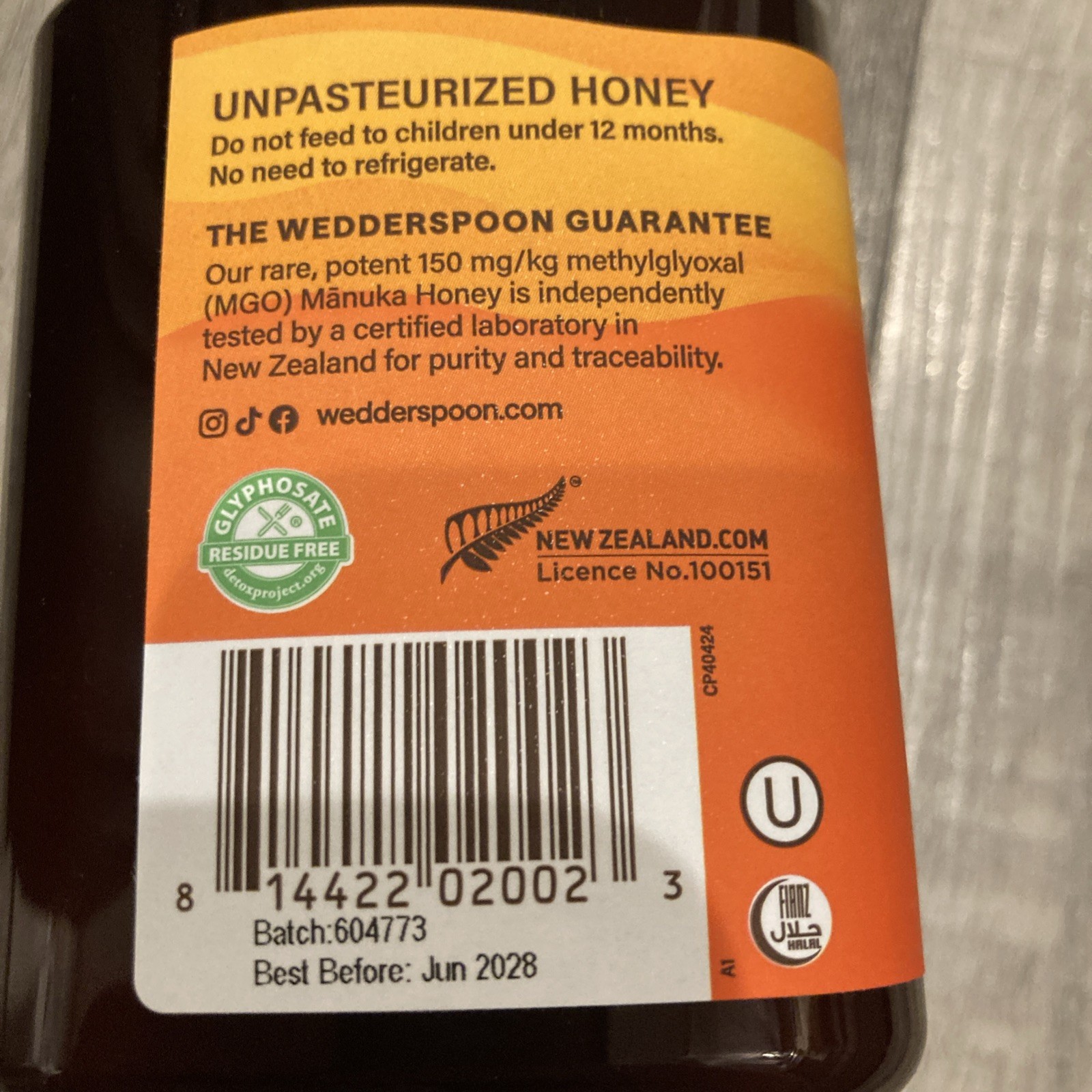 MANUKA HONEY WEDDERSPOON NEW ZEALAND RAW KFACTOR 16. 17.6 oz 500 g 1.1 Lb Kosher