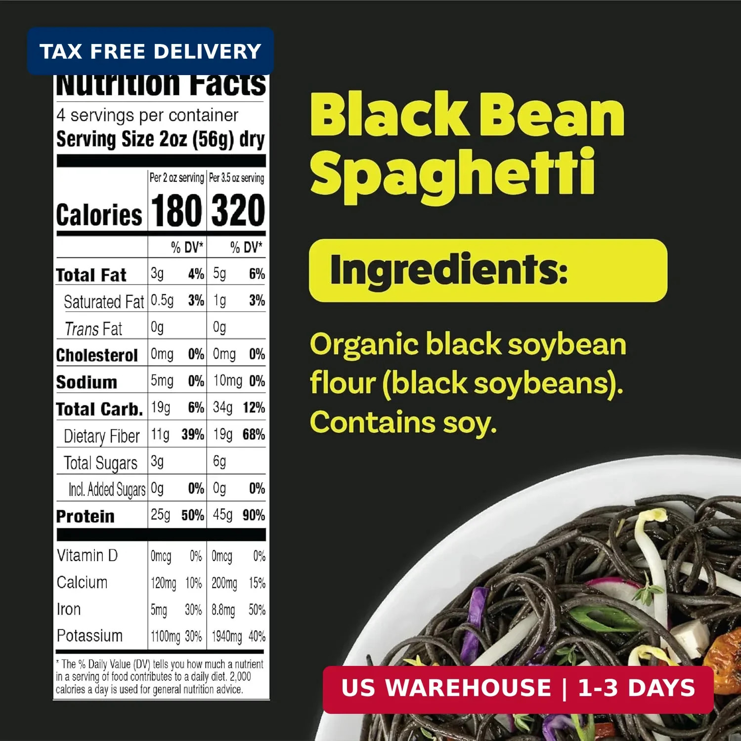 Explore Cuisine Organic Black Bean Spaghetti, 2lb Unit | Gluten Free