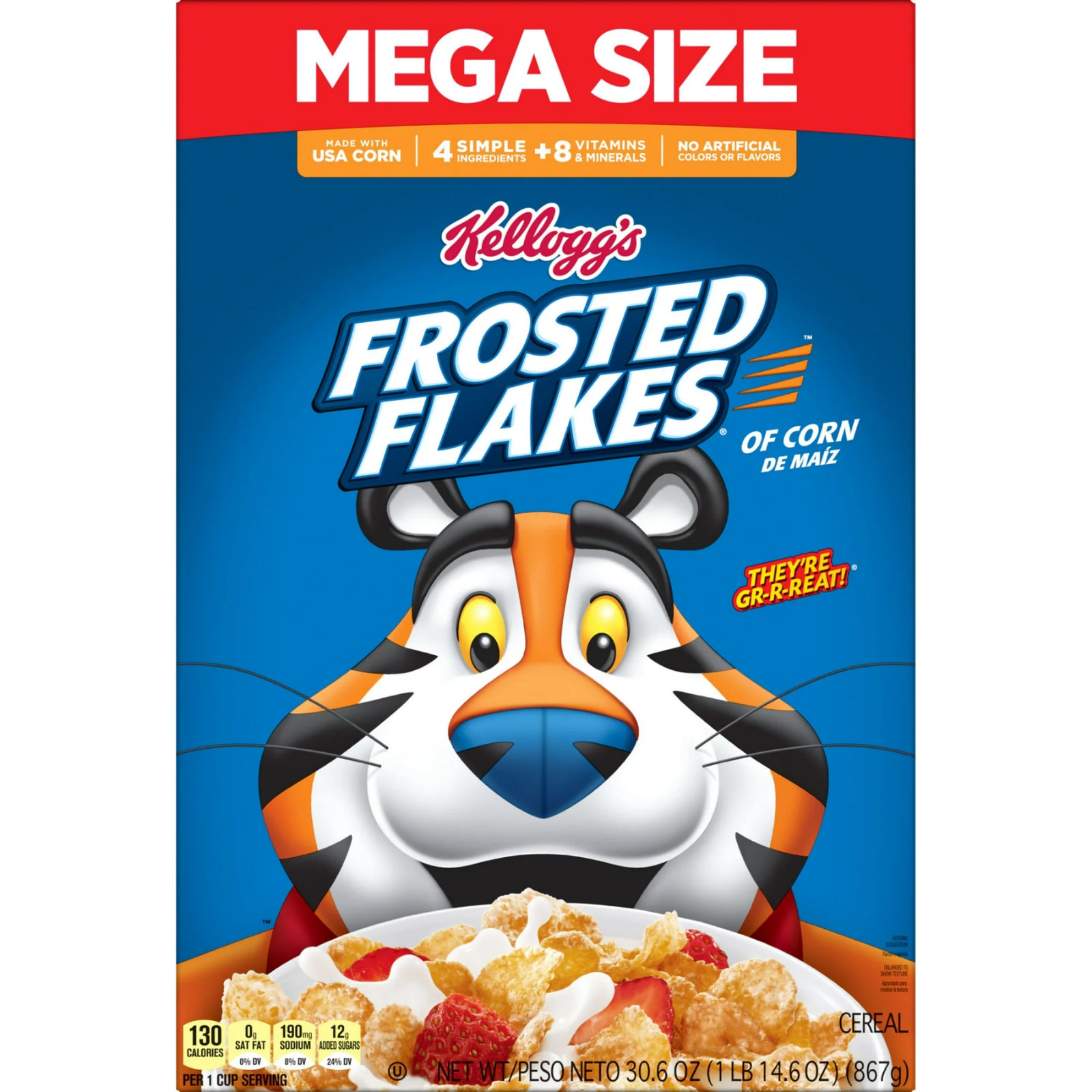 2 Pack Kellogg’s Frosted Flakes Breakfast Cereal – Mega Size 30.6 oz – Fat Free