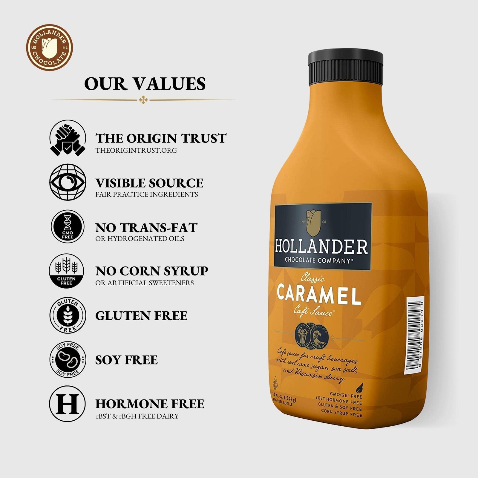 Hollander Caramel Cafe Sauce | GMO Free, Corn Syrup 14 Fl Oz (Pack of 1)